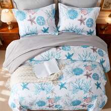 5/7pcs Starfish Shell Printed Bed Comforter Set, 100% Microfiber Soft Breathable Winter Bedding Set, Comfortable And Durable, Include 1 Comforter+1 Flat Sheet+1 Fitted Sheet+1/2 Pillowcases+1/2 Pillowshams,All-Season, Bed In A Bag,Best Christmas Gift - Blue-bZ15 - View 4