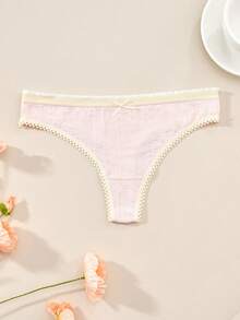 5pcs Women's Panties Set, Minimalist Cute Cotton Panties, Floral Hollow-Out Thong - Multicolor - View 5