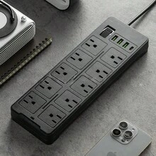 Regleta Cargador Multicontactos Premium Con 10 Salidas 3 Puertos Usb 1 Tipo C Extensiones Negro 14 Tomas 2m American Standard - Tipo de Enchufe A USA (110-127V) - Ver 1