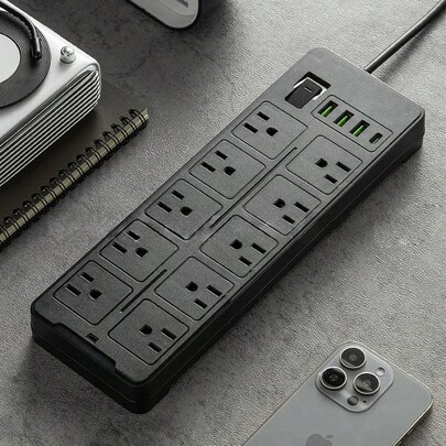 Multi-Contact Charger Strip With 8 Outputs, 3 USB And 1 Type C