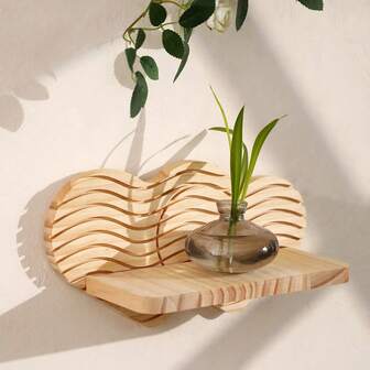 1 pièce Étagère murale en forme de cœur en bois - Étagères flottantes de décoration bohème, présentoir de livres, étagère arc-en-ciel pour la maison, la chambre, le salon, la pépinière, le bureau, naturel