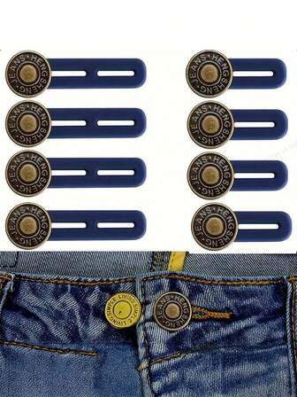 Adjustable Denim Button Alloy Extension Piece, Elastic Waistband Extender, Simple Style, Suitable For Women's Jeans And Skirts As Flexible Waist Straps [Colors May Vary; Packaging Will Be Random]