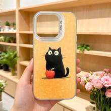 Cubierta de teléfono con diseño de gato negro y manzana roja color naranja para uso diario en floristerías y espacios elegantes Aplicable a los teléfonos de la serie Apple y Galaxy - Negro - Ver 5