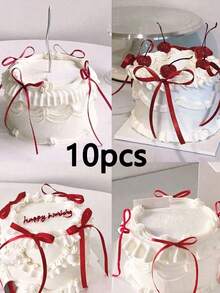 10/20pcs Ribbon Bow Cake Decorations, Silk Cake Skirt, Graduation Cake Toppers, Birthday Party Table Decorations,Birthday Cake Topper Balletcore Birthday Cake Topper Black Bow Ribbon Cake Decoration For Birthday Shower Wedding Party - Multicolor - View 14