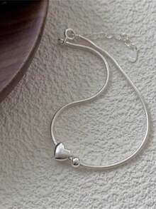 Heart Bracelet For Women,Adjustable Link Bracelet Bangle,Elegant Sterling Silver Bracelet, Heart-Shaped Pendant Bracelet, Simple And Fashionable Jewelry,Summer Beach Ladies Braided Jewelry,Smooth Texture, Not Easy To Rust, Exquisite And Compact, Easy To Adjust, Smooth And Shiny