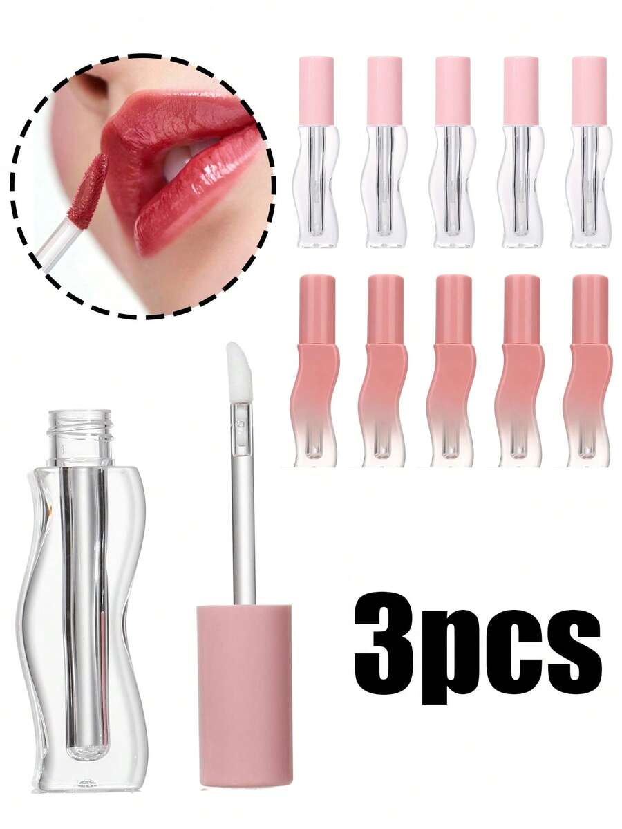 3个迷你圆形唇彩管，可重复填充的润唇膏管，带橡胶内衬，旅行必备，唇彩管，液体眼线笔睫毛膏口红管，空心可重复填充化妆品容器，塑料空心可重复填充瓶，液体口红管，唇彩样品瓶，DIY唇油，唇彩，口红管，化妆品样品容器，旅行配件 - 彩色 - 查看 1