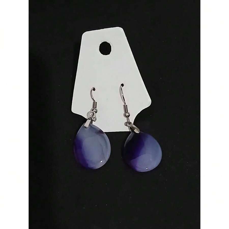 Earrings With Natural Brazilian Gemstones, Teardrop Shape, Delicate, Elegant, Casual. - 紫色 - 查看 1
