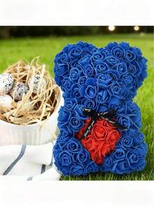 1pc 25cm Preserved Rose Bear, Foam Rose Bear Gift, Birthday Gift, Rose Bear, Couple Gift, Valentine's Day, Birthday Gift For Girlfriend, Rose Bear With Flowers, Mother's Day Gift - Royal Blue - View 8