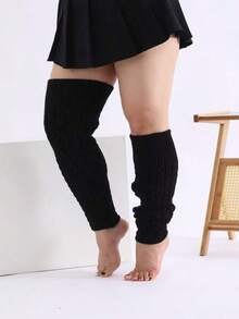 1 Cặp quần tất giữ ấm chân dệt kim cỡ lớn thời trang thu đông, quần tất giữ ấm chân cao đến đầu gối có độ đàn hồi cao, họa tiết đan cáp, ống chân ấm áp - Nhiều màu - Xem 3