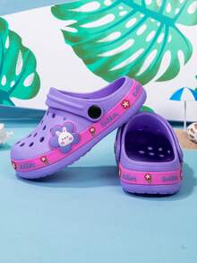 1 Pair Kids Soft EVA Breathable Non-Slip Wear-Resistant Cartoon Animal Design Beach Sandals, Cute Rabbit Clogs For Girls Garden/Beach, Summer - Purple - View 6