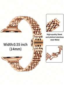 Huastonband 適用於 38mm/40mm/41mm/42mm/44mm/45mm/46mm/49mm，14mm 極薄玫瑰金金屬 7 珠可調節錶帶，兼容 Ultra 3/2/1 SE S11/S10/S9/S8/S7/S6/S5/S4 系列，女款金色風格，兼容，手錶保護殼，智慧手錶配件 - 玫瑰金 - 查看 9