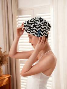 Faixa de cabelo de secagem rápida - Design listrado moderno, toalha de cabelo macia e absorvente para mulheres, roupão de banho em mistura de poliéster premium, essencial para a casa moderna, confortável de usar, toalha com padrão espinha de peixe. - Multicolorido - Ver 8