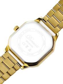 Pink Dial Gold Steel Band Square Quartz Watch, Multifunctional Fashion Wristwatch For Men And Women - one-size - View 6