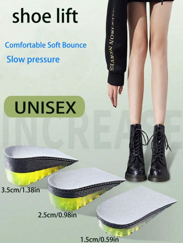 QKC Plantillas elevadoras de altura unisex, aptas para botas y zapatillas, para uso diario
