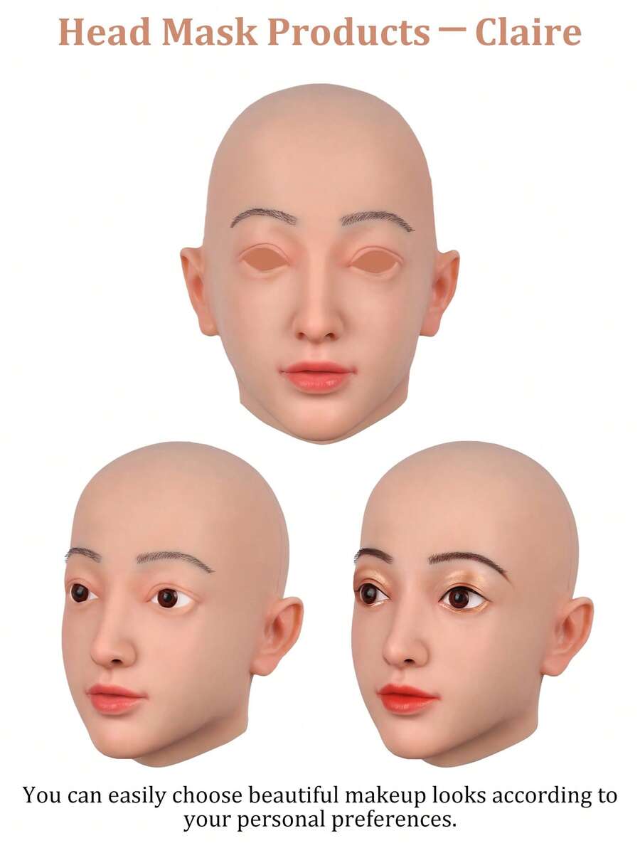 Cute Girl Cosplay Silicone Full Head Mask With Realistic Skin Texture, See-Through Vision And Audio Function, Suitable For Costume, Christmas, Halloween, Home Use, Private Party And Masquerade Ball, Unisex - Multicolor - View 1