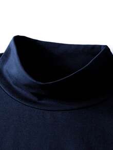 男士高领长袖T恤，适合户外休闲穿着，春秋季 - 藏蓝色 - 查看 6