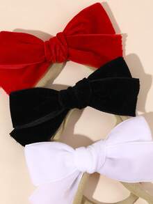 3 buc Bentite din catifea pentru bebeluși, roșu, alb, negru, benzi de păr cu fundă pentru copii mici, nou-născut, benzi elastice de păr din nailon, benzi de păr cu fundă de culoare solidă, pentru toamna iarnă pentru copii, accesorii de păr pentru copii Love Valentine