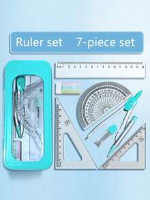 7pcs Student Drawing Ruler Set For Returning To School And Learning Compass Supplies Ruler Set - Seven-Piece Simple And Transparent Ruler Set For Primary School Students' Drawing