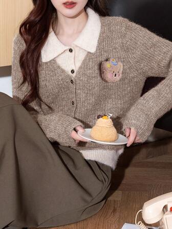 Alicedudu 女士秋冬可爱复古领二合一毛衣开衫