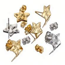 10pcs Stainless Steel Star Stud Earrings, Five-Pointed Star Embossed Vintage French Style Earring Findings For DIY Jewelry Making - H2609 - View 8