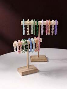 1pc Jewelry Organizer, Wooden Bracelet, Watch, Necklace Display Tower, Jewelry Storage Rack - Multicolor - View 3