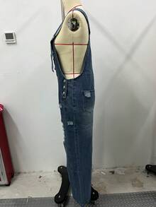 Fashionable & Versatile Medium Washed Distressed Loose Fit Bib Pants - Medium Wash - View 2