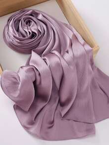 1pc Pleated Satin Headscarf, Women Scarf Accessory - Dusty Purple - View 3