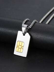 1 chiếc mặt dây chuyền hình thẻ SIM bằng thép không gỉ cá tính, sáng tạo, phù hợp cho nam giới, dùng hàng ngày. - mặt dây chuyền vòng cổ - Xem 2