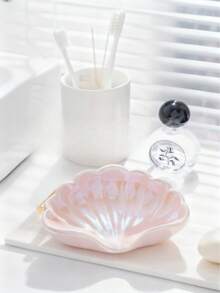 Pink/White Shell Soap Dish – Creative Seashell Tray, Fast-Drain Base, Dorm/Bathroom/Toilet Countertop, Holds Soap Or Keys/Rings/Bracelets, Cute Home & Travel Accessory - Multicolor - View 3