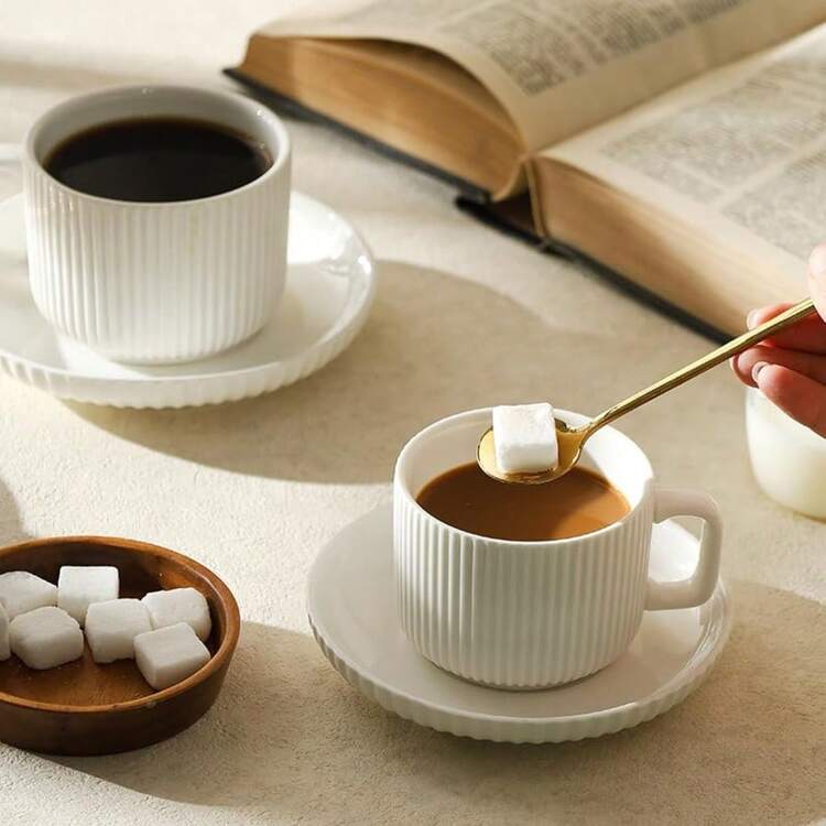 Bộ tách và đĩa đựng cà phê bằng gốm Ý 6,5oz, thích hợp cho Cappuccino, Latte, Espresso và cà phê Thổ Nhĩ Kỳ, dùng cho tụ họp tại nhà, chịu nhiệt và lạnh - Loại A - Xem 5