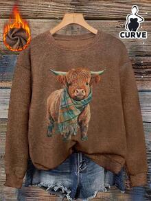 Plus Size Casual Fashion Yak Print T-Shirt, Suitable For Parties, Family Gatherings And Everyday Casual Wear, St. Patrick's Day Outfit, Good Luck Charm, Shamrock, Carnaval, Carnival Event, Year Of The Horse, Graphic Print Valentine's Day, Women's Valentine's Day Gift, Casual Wear Valentine's Day, Carnival Costumes 2026, Horse Element Carnival