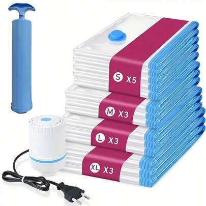 Extra Large Vacuum Storage Bag Set With 1 Manual Pump - Space Saving, Airtight Compression, Dust & Moisture Proof, Suitable For Clothes & Bedding, Ideal For Dorm, Closet & Moving