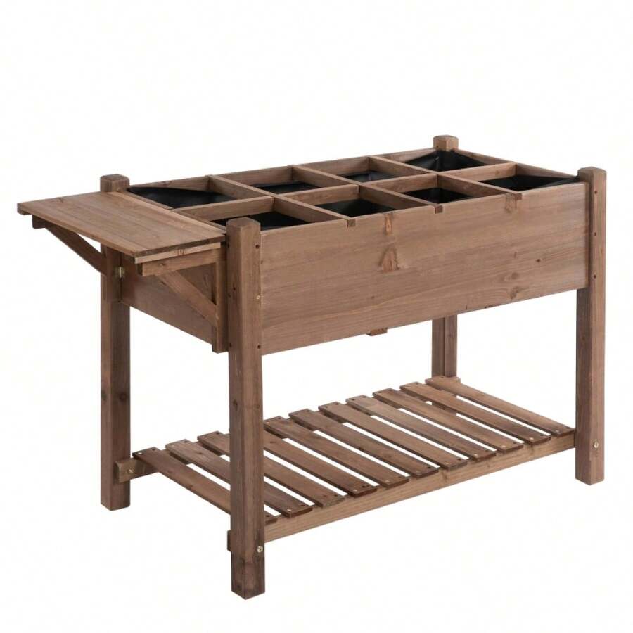 Outsunny Tall Planter 123x54x74cm With 8 Compartments And Folding Shelf Made Of Solid Wood In Brown For Garden And Patio - 1 - View 1