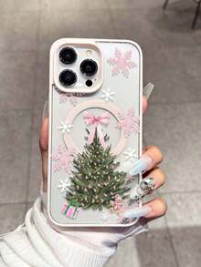 Funda de Teléfono de Navidad Rosa/Blanca con Patrón de Copo de Nieve y Árbol de Navidad, Funda de Teléfono con Anillo Magnético para Samsung A15/35/54/55 y Serie S, Apple 17, 16 Pro Max, 14/13, 12, 11 Pro Max, XS Max, X, XR, 8, 7, Plus, Adecuada como Regalo de Cumpleaños para Novia, Novio o Uso Personal - Rosa - Ver 4