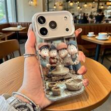 Funda de Teléfono Transparente con Personajes de Dibujos Animados Diseño de Cerámica para iPhone 14 Pro Max y  Galaxy S23 Plus Opción de Regalo Ideal para Todas las Estaciones - Negro - Ver 3