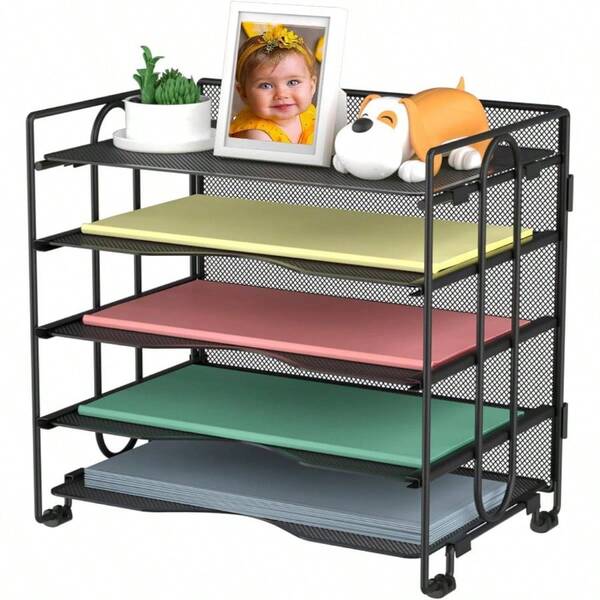 Letter Tray Paper Organizer, 5 Tier Desk Organizers Black Mesh Stackable Paper File Holder Home Office, Document Shelves And Sorter 13.4Lx9Wx12.6H Inches