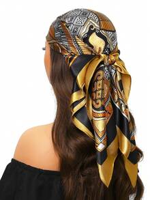 1pc Fashion Square Scarf With Print, 35.4inch New Silk Scarf Luxury Shawl 90*90cm, Versatile Neck Wrap For Men, Suitable For All Seasons - Multicolor - View 6