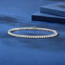 MDFUN 18K White Gold Plated Tennis Bracelet, Unisex, 3mm Cubic Zirconia Classic Chain Bracelet, Elegant & Fashionable Jewelry For Women - White - View 1