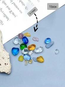 1 Box Colorful Glass Stone Nail Art Decorations, Natural Asymmetrical Shaped Multi-Color Nail Stones, Nail Art Decorations, Nail Salon Supplies - Multicolor - View 3