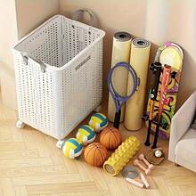 1pc Laundry Cart With Rolling Wheels - Multi-Functional Personal Care Product Dispenser And Storage Box With Processing Design - Dirty Laundry Basket, Clothes Storage Basket - Space-Saving Home Storage Solution, Suitable For Clothes, Accessories, And Laundry Baskets - Fyrhjulig helvit L - Visa 5