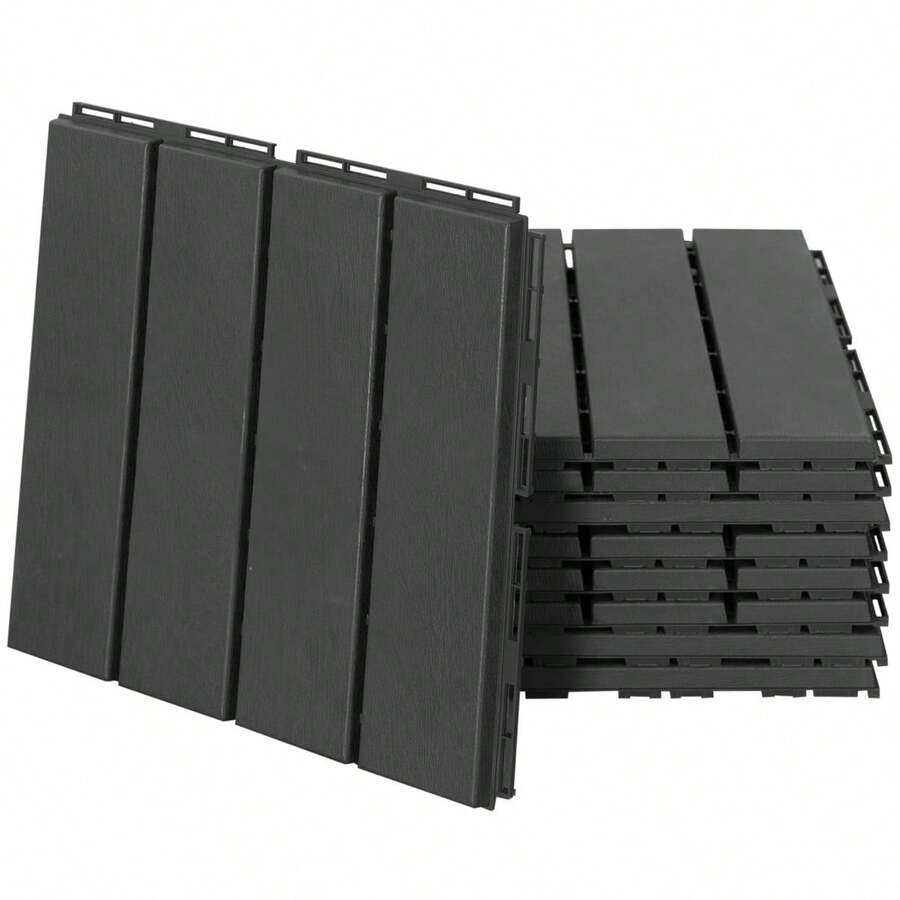 Outsunny Terrace Tiles, 9 Piece Set, Balcony Tiles, Patio And Garden Tiles, Black Plastic 30x30cm - 1 - View 1