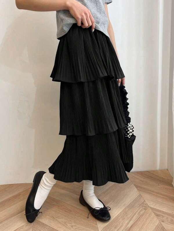 Autumn/Winter Layered Ruffle Hem Fishtail Casual Cute Long Skirt For Women