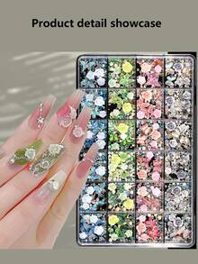 8000颗/24格盒装，3D玫瑰花蕾+珍珠水钻+彩色蝴蝶，美甲饰品，美甲水钻套装，DIY美甲、发饰、杯子、手机壳、包包及其他装饰品 - 西瓜粉 - 查看 4