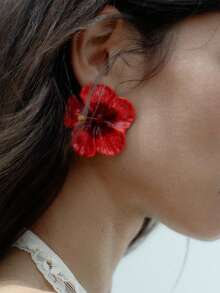 Set de 4 piezas de aretes grandes y exagerados de esmalte de colores con flores de Plumeria, joyería de mujer de moda para otoño/invierno, conjunto de joyería floral minimalista y única - Multicolor - Ver 1