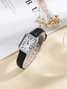 GoGoEy 1 件简约女士矩形罗马数字表盘时尚竹表带手表，适合日常佩戴、生日、周年纪念礼物、年终促销、光棍节、万圣节促销和其他节日礼物 - 銀色 - 查看 2