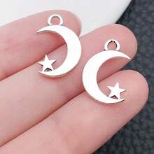20PCS/10pcs/5pcs Silver Plated Moon And Star Charms For Jewelry Making DIY Necklace Bracelet Earrings Accessories Cheap Craft Supplies For Eid, Ramadan,Anti-Rust 304 Metal Pendant, For Jewelry Making, DIY Handcraft Supplies, Necklace And Bracelet Accessories