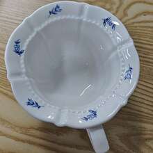 法式浪漫花瓣壓紋珠飾陶瓷杯碟套組，波浪邊花卉咖啡杯附對應碟盤，藍色花卉瓷製手持茶杯，下午茶甜點碟，居家咖啡廳優雅拿鐵卡布奇諾飲具禮品 - 彩色 - 查看 3