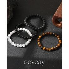 Mens Natural Stone Beaded Bracelets 8MM Stretch Adjustable Tiger Eye, Matte Agate, Lava Rock Beaded Bracelet Set For Men Gifts,4 - 4 - 查看 6
