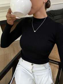 Livesso Business Casual Style Solid Color Stand Collar Slim Fit Sweater,Long Sleeve Tops,Fall Clothes