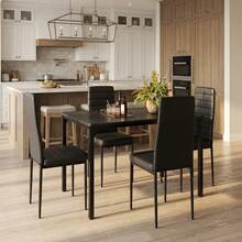 Dining Chairs And Dining Table, 5 Piece Kitchen Dining Table Set, Dining Table Set For 4, Dining Tables With Chairs With 4 Upholstered PU Leather Dining Chairs For Dining Room,Kitchen, Living Room, Apartment, Small Space, Christmas - màu đen - Xem 3